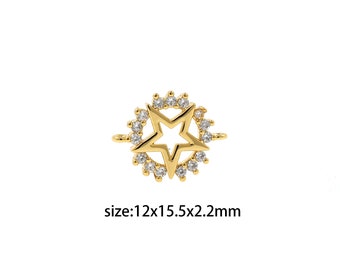 18K Gold Filled Star Connector,Celestial Charm,CZ Micro Pave Star Necklace Bracelet for DIY Jewelry Making Supply