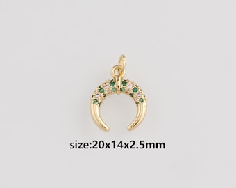 18K Gold Füllte Horn Anhänger, CZ Micro Pave Doppel Horn Charme Ohrringe Halskette für DIY Schmuckherstellung Versorgung