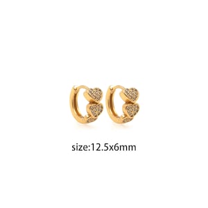 18K Gold Filled Heart Earrings,Dainty Zirconia Earrings,Gold Hoops,Dainty CZ Hoops Huggie