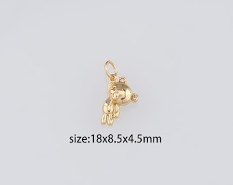 18K Gold Filled Bear Pendant,Dainty Bear Charm Earrings Necklace for DIY Jewelry Making Supply