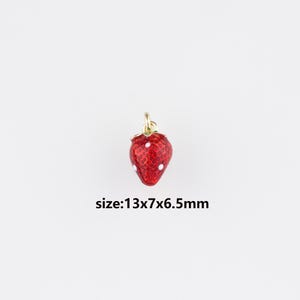 18K Gold Filled Strawberry Pendant,Fruit Charm,Enamel Strawberry Earrings Necklace for DIY Jewelry Making Supply