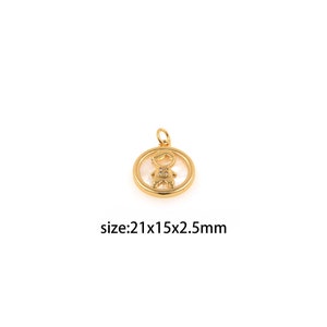 18K Gold Filled Boy Pendant,CZ Micro Pave Boy Charm Earrings Necklace for DIY Jewelry Making Supply