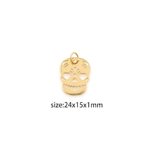 18K Gold Filled Skull Pendant,Halloween Charm,Dainty Skull Earrings Necklace for DIY Jewelry Making Supply