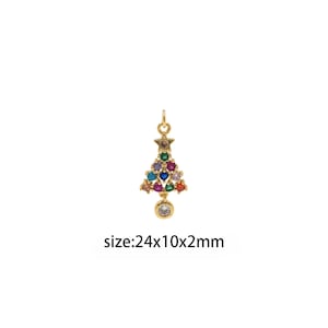 18K Gold Filled Christmas Tree Pendant,CZ Micro Pave Christmas Tree Charm Earrings Necklace for DIY Jewelry Making Supply