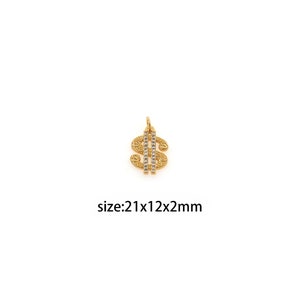 18K Gold Filled Dollar Sign Pendant,CZ Micro Pave Dollar Sign Charm Earrings Necklace for DIY Jewelry Making Supply