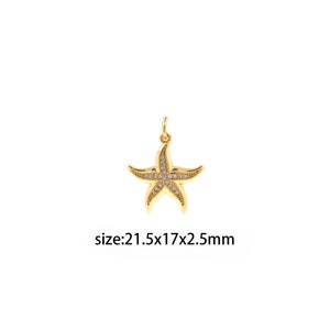 18K Gold Filled Starfish Pendant,CZ Micro Pave  Starfish Charm Earrings Necklace for DIY Jewelry Making Supply