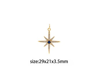 18K Gold Filled North Star Hanger, CZ Micro Pave North Star Charm Oorbellen Ketting voor DIY Sieraden Maken Supply
