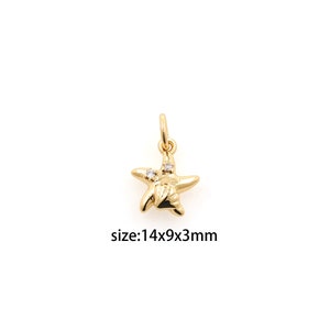 18K Gold Filled Starfish Pendant,CZ Micro Pave Starfish Charm Earrings Necklace for DIY Jewelry Making Supply