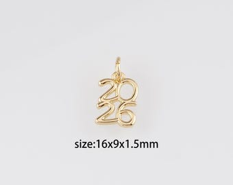 18K Gold Filled Year 2026 Pendant,Dainty 2026 Number Charm Earrings Necklace for DIY Jewelry Making Supply