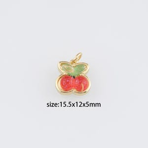 18K Gold Filled Cherry Pendant,Fruit Charm Earrings Necklace for DIY Jewelry Making Supply