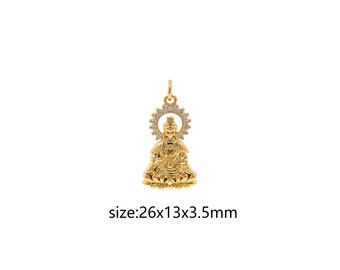 18K Gold Filled Buddha Pendant,CZ Micro Pave Buddha Charm Earrings Necklace for DIY Jewelry Making Supply