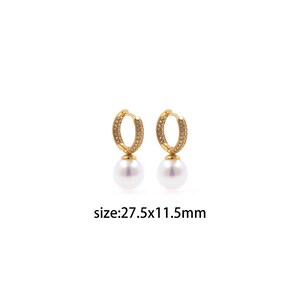 18K Gold Filled Pearl Hoop Earrings,CZ Earrings,Dainty Hoops,Gold Huggies Hoops,Minimalist Earrings,Gift for Her
