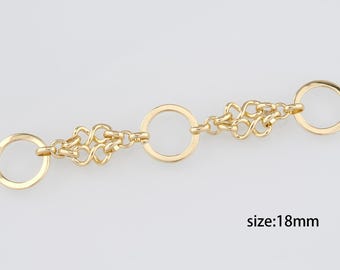 18K Gold Filled Round Chain Necklace,Minimalist Link Chain,Gold Geometric Chain Necklace for DIY Jewelry Making Supply