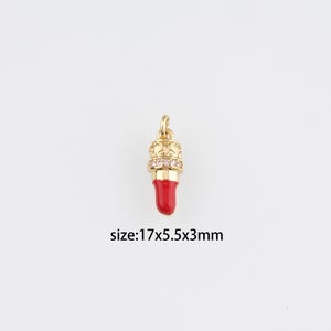 18K Gold Filled Lipstick Pendant,Enamel Lipstick Charm Earrings Necklace for DIY Jewelry Making Supply