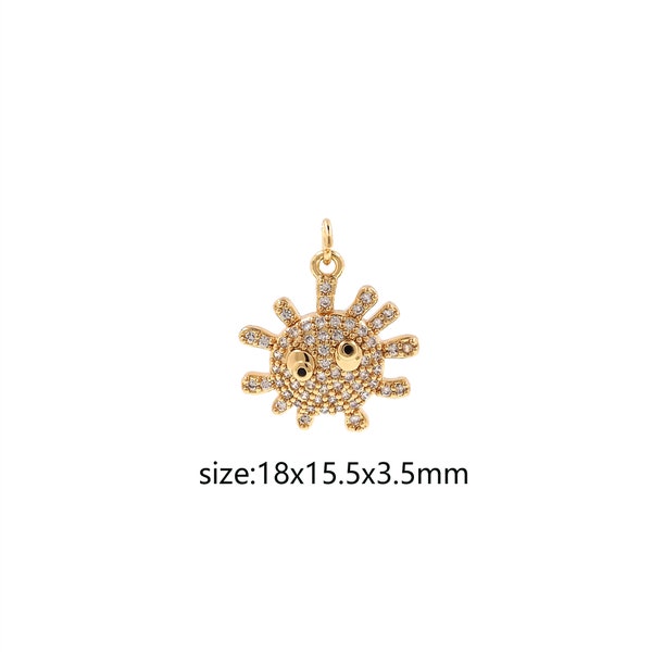 18K Gold Filled Bacteria Pendant,Virus Charm,CZ Micro Pave Bacteria Earrings Necklace for DIY Jewelry Making Supply
