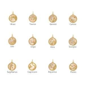 18K Gold Filled Round Pendant,Dainty Zodiac Charm Earrings Necklace for DIY Jewelry Making Supply