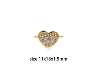 Connecteur coeur rempli d'or 18 carats, bracelet collier à breloques coeur pavé CZ pour la fabrication de bijoux à bricoler soi-même