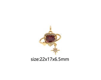 18K Gold Filled Planet Pendant,CZ Micro Pave Saturn Charm Earrings Necklace for DIY Jewelry Making Supply