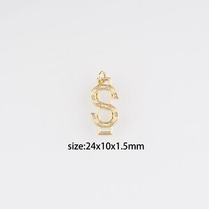 18K Gold Filled Money Pendant,CZ Micro Pave Dollar Sign Charm Earrings Necklace for DIY Jewelry Making Supply