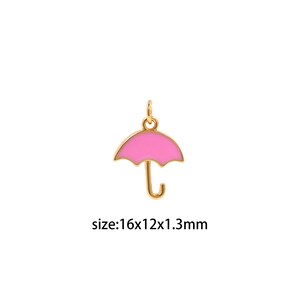 18K Gold Filled Umbrella Pendant,Enamel Umbrella Charm Earrings Necklace for DIY Jewelry Making Supply