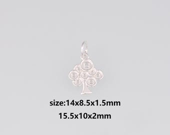 Ciondolo a forma di albero in argento, orecchini e collana con ciondolo a forma di albero dei soldi per la creazione di gioielli fai da te.