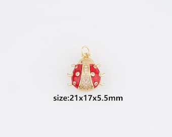 18K Gold Filled Ladybug Pendant,Enamel Ladybird Charm Earrings Necklace for DIY Jewelry Making Supply