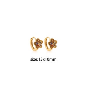 18K Gold Filled Flower Hoops Earrings,Gold Hoops,Dainty CZ Hoops Huggie,Gold Huggies Hoop Earrings