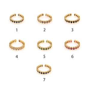 18K ゴールドフィルド CZ ウォータードロップリング、繊細なリング、普段使いのリング、ミニマリストリング、オープンリング、調節可能なリング