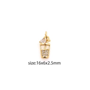 Ciondolo per bevanda riempito in oro 18 carati, orecchini con ciondolo a forma di tazza per bevande in micro pavé di zirconi cubici, collana per la creazione di gioielli fai da te
