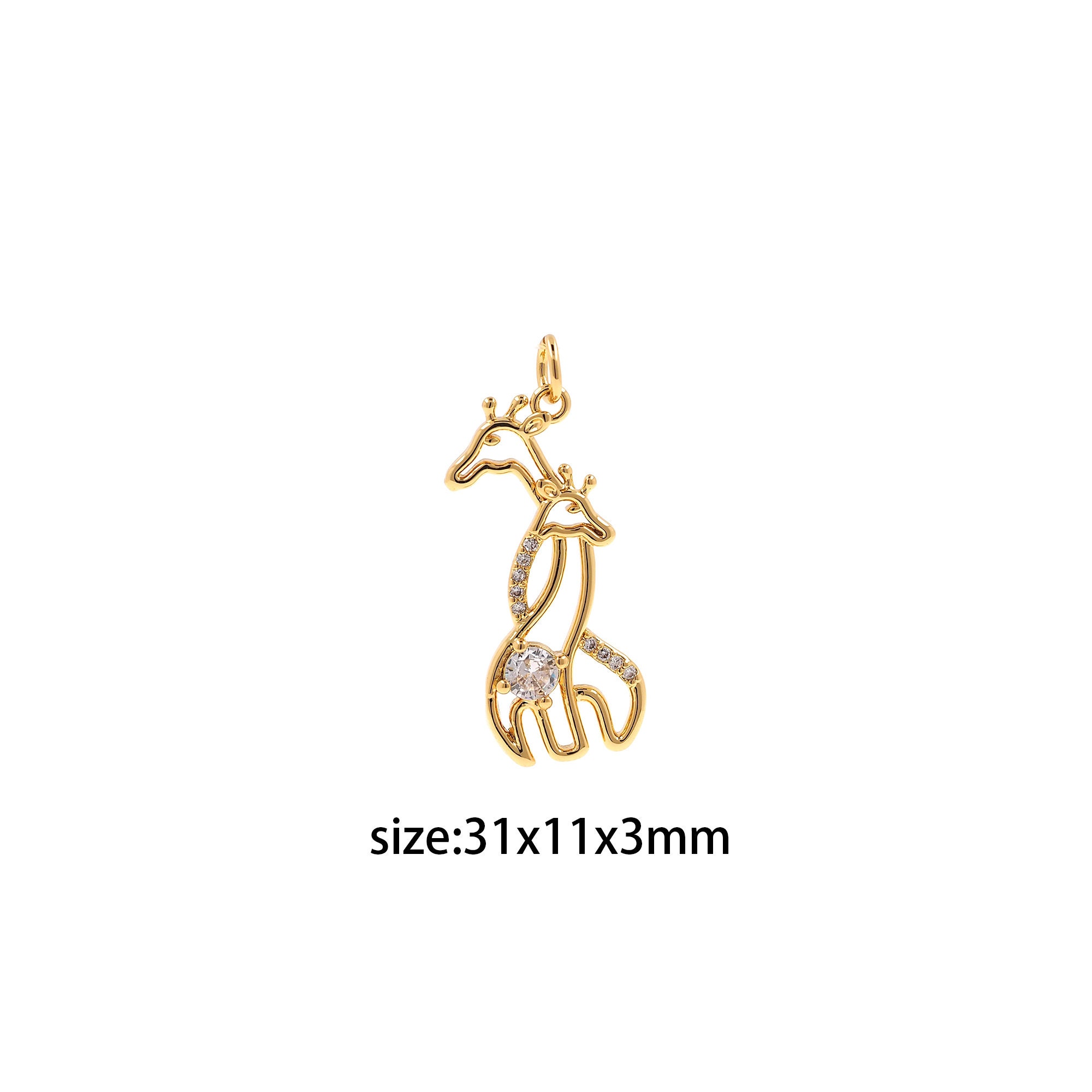 18K ゴールドフィルド キリンペンダント、動物チャーム、CZ マイクロ