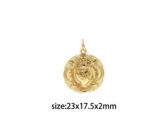Ciondolo a forma di cuore sacro riempito in oro 18 carati, delicata collana di orecchini con ciondolo a forma di cuore sacro per la fornitura di gioielli fai-da-te