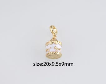 Colgante de carrusel relleno de oro de 18 quilates, pendientes y collar con dije de feria esmaltado para fabricación de joyas DIY