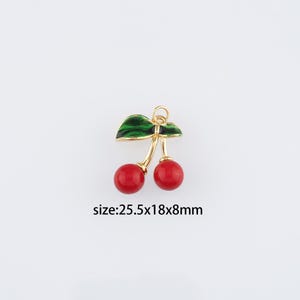 18K Gold Filled Cherry Pendant,Fruit Charm,Cherry Earrings Necklace for DIY Jewelry Making Supply