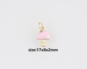18K Gold Filled Mushroom Pendant,Enamel Mushroom Charm Earrings Necklace for DIY Jewelry Making Supply
