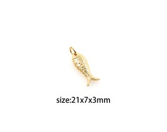 18K Gold Filled Fish Pendant,Dainty Fish Charm Earrings Necklace for DIY Jewelry Making Supply