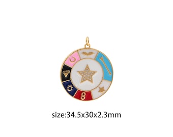 18K Gold Filled Lucky Pendant,Enamel Luck Charm Earrings Necklace for DIY Jewelry Making Supply