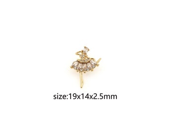 18K Gold Filled Dancer Pendant,CZ Micro Pave Ballet Charm Earrings Necklace for DIY Jewelry Making Supply