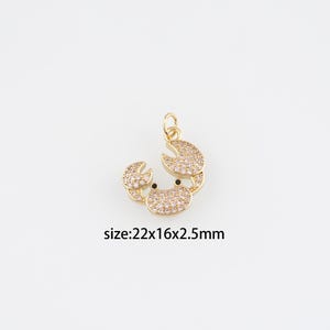 18K Gold Filled Crab Pendant,CZ Micro Pave Cancer Charm Earrings Necklace for DIY Jewelry Making Supply