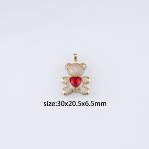 18K Gold Filled Bear Pendant,CZ Micro Pave Bear Charm Earrings Necklace for DIY Jewelry Making Supply