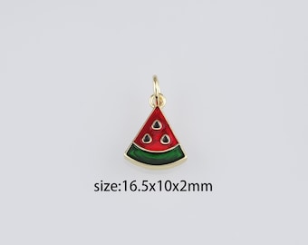 18K Gold Filled Watermelon Pendant,Fruit Charm,Enamel Watermelon Earrings Necklace for DIY Jewelry Making Supply