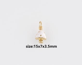18K Gold Filled Mushroom Pendant,Enamel Mushroom Charm Earrings Necklace for DIY Jewelry Making Supply