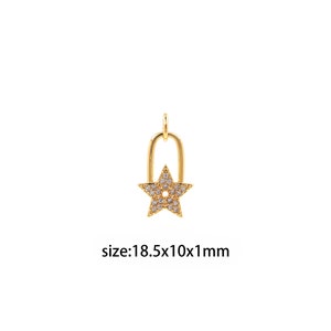 18K Gold Filled Star Pendant,CZ Micro Pave Star Lock Charm Earrings Necklace for DIY Jewelry Making Supply