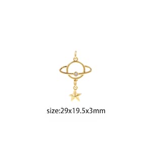 18K Gold Filled Planet Pendant,CZ Micro Pave Saturn Charm Earrings Necklace for DIY Jewelry Making Supply