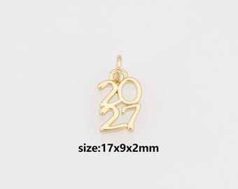 18K Gold Filled Year 2027 Pendant,Dainty 2027 Number Charm Earrings Necklace for DIY Jewelry Making Supply