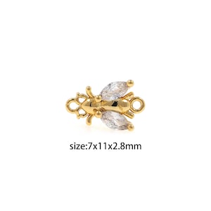 18K Gold Filled Bee Connector,CZ Micro Pave Bee Charm Necklace Bracelet for DIY Jewelry Making Supply