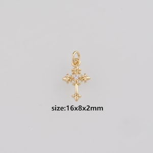 18K Gold Filled Cross Pendant,Dainty Religious Charm Earrings Necklace for DIY Jewelry Making Supply