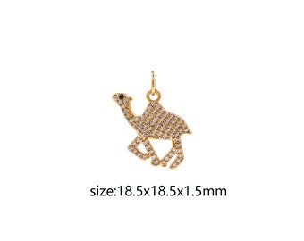 18K Gold Filled Camel Pendant,CZ Micro Pave Camel Charm Earrings Necklace for DIY Jewelry Making Supply