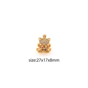 18K Gold Filled Bear Pendant,CZ Micro Pave Bear Charm Earrings Necklace for DIY Jewelry Making Supply