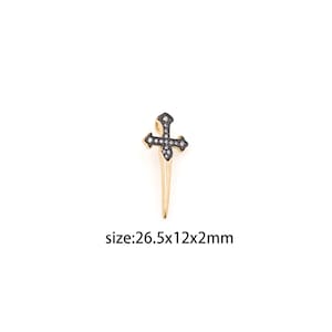 18K Gold Filled Sword Pendant,CZ Micro Pave Sword Charm Earrings Necklace for DIY Jewelry Making Supply