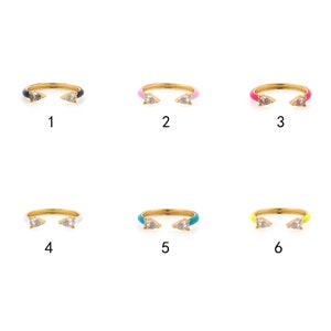 18K ゴールドフィルド CZ ウォータードロップリング、エナメルリング、スタッカブルリング、調節可能なリング、繊細なリング、オープンリング